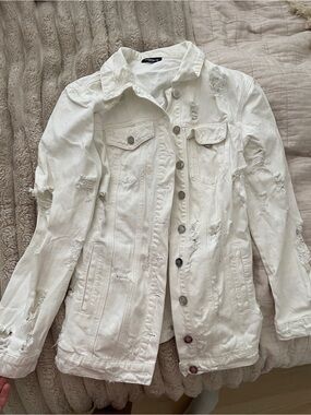 bebe White Distressed Denim Jacket